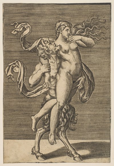 Satyr nesoucí nymfu omezující její pravou paži, ca. 1515-1600. od Unbekannt