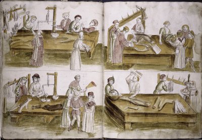 Scéna ze života na trhu s řezníky z: Ulrich Richental Kronika kostnického koncilu, 1414-1418 od Unbekannt