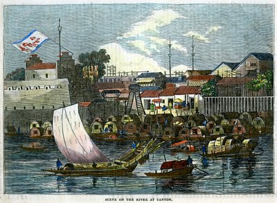 Scéna na řece v Kantonu, Čína, c1840 od Unbekannt