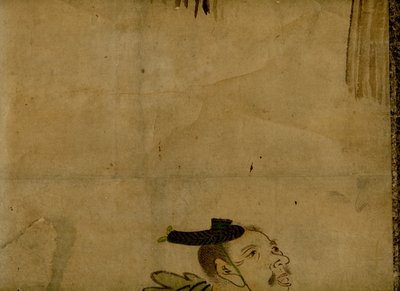 Scroll-mount obraz zobrazující tradiční japonský dvoučlenný komediální tým známý jako manzai od Unbekannt