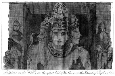 Socha na zdi na horním konci jeskyně, ostrov Elephanta, Indie, 1799 od Unbekannt