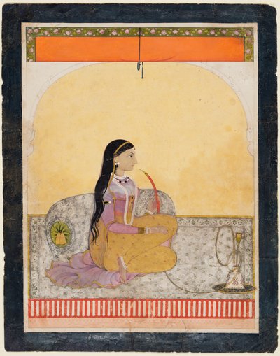 Sedící dáma kouří vodní dýmku, c. 1780. od Unbekannt