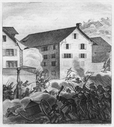 Druhá bitva o Curych, bojová scéna na Central, 1799 od Unbekannt