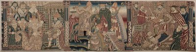 Část vyšívaného vlysu: Ahasver a Ester, Papež plísní císaře, 1625-1649. od Unbekannt