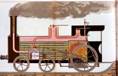 Pohled v řezu na parní železniční lokomotivu z poloviny 19. století, 1882 od Unbekannt