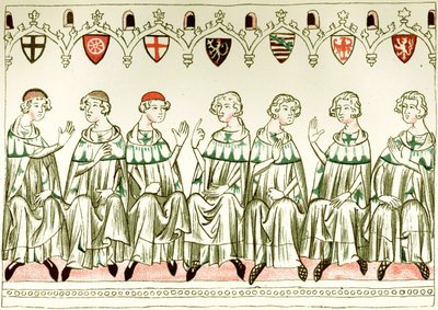 Sedm kurfiřtů hlasujících pro Jindřicha VII., císaře Svaté říše římské Kopie miniatury z Balduinea, 1341 od Unbekannt