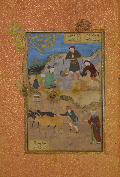 Shaikh Mahneh and the Villager, Folio 49r z Mantiq al-tair Language of the Birds, 1487. od Unbekannt
