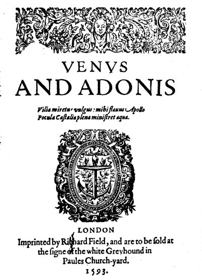 První vydané dílo Shakespeara – 1. vydání Venuše a Adonise, 1593, 1946 od Unbekannt