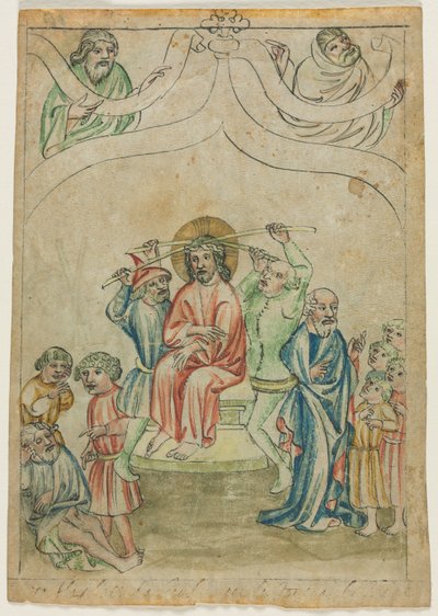 Jeden list z Biblia Pauperum: Kristus nesoucí kříž verso, c. 1410. od Unbekannt