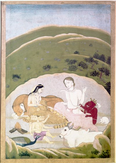 Siva a Parvati se svými dětmi, Ganesh a Karttikgya na hoře Kailash, c1745 od Unbekannt