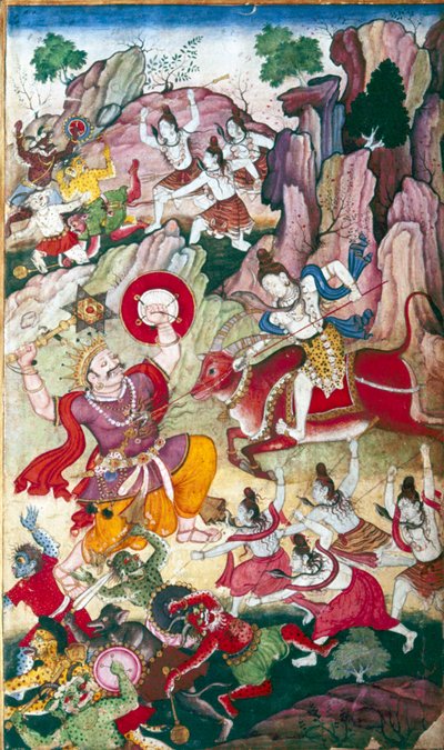 Shiv Destroys The Demon Andhaka, Harivamsa Manuscript, Mughal, C1590. od Unbekannt