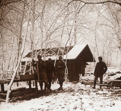 Vojáci ve sněhu, Foret de la Reine, Francie, c1914-c1918 od Unbekannt
