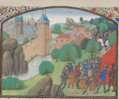 Vojáci hrající kostky před městem Caesarea. Miniatura z Historia od Viléma z Tyru, 60. léta 14. století od Unbekannt