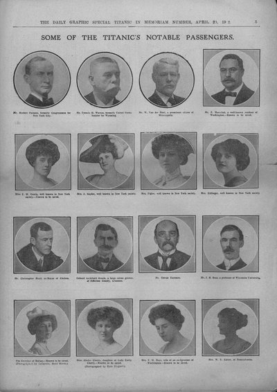 Někteří z významných cestujících Titanicu, 20. dubna 1912. od Unbekannt