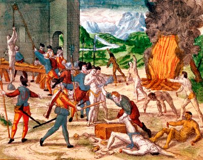 Španělští dobyvatelé mučící americké indiány, 1539-1542 od Unbekannt