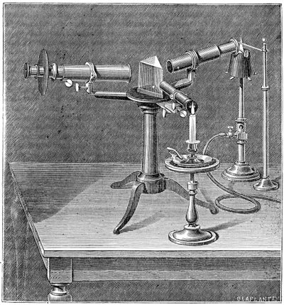 Spektroskopický přístroj používaný Robertem Wilhelmem Bunsenem a Gustavem Robertem Kirchhoffem, c1895 od Unbekannt