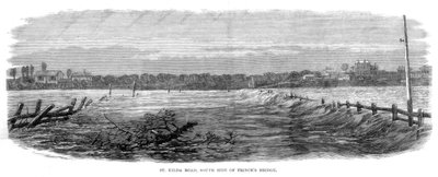 St Kilda Road, jižní strana Princes Bridge - Povodně v Melbourne, Austrálie, 1864 od Unbekannt