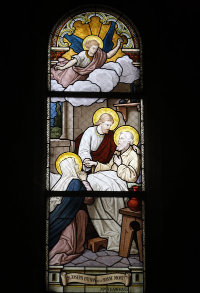 Vitráže v katolickém kostele Notre Dame du Rosaire: Saint Joseph, patron smrti, Saint-Ouen, Francie od Unbekannt
