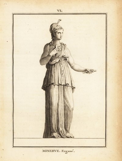 Socha římské bohyně moudrosti Minerve Ergane (Minerva Worker), s helmou a hadem od Unbekannt