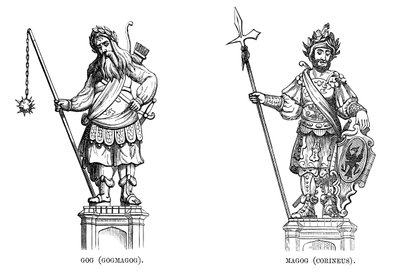 Sochy Gog Gogmagog a Magog Corineus, 1886 od Unbekannt