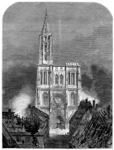 Katedrála ve Štrasburku během závěrečného bombardování města, francouzsko-pruská válka, 1870 od Unbekannt