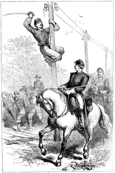 Stuartova kavalérie stříhala telegrafní dráty, Americká občanská válka, c1861-1864 c1880 od Unbekannt
