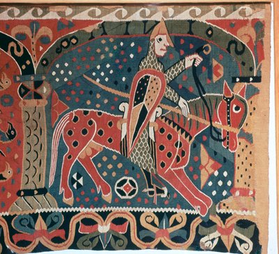 Fragment tapisérie zobrazující vikingského jezdce od Unbekannt