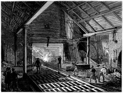 Odpichování vysoké pece a pouštění roztaveného železa do prasat, c1885 od Unbekannt