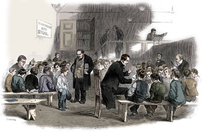 Výuka chlapců číst ve škole Ragged School Union, Lambeth, Londýn, 1868 od Unbekannt