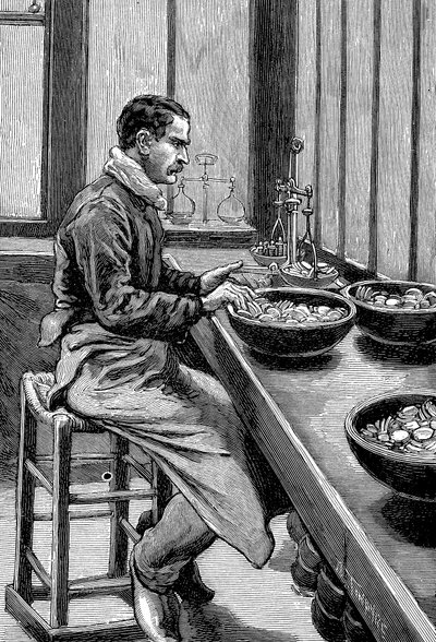 Testování hmotnosti zlatých kousků, pařížská mincovna, 1892 od Unbekannt