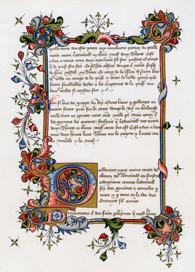 Textová strana s iluminovaným počátečním písmenem, počátek 15. století od Unbekannt