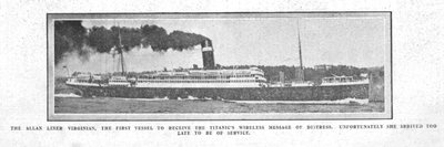 The Allan Liner Virginian, první plavidlo, které přijalo bezdrátovou zprávu..., 20. dubna 1912. od Unbekannt
