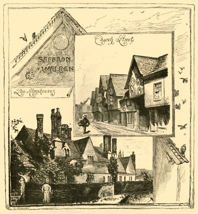 Almshouses, Audley End a Church Street, Saffron Walden, 1898. od Unbekannt