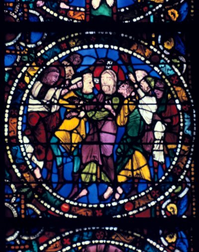 Zatčení Krista Jidášův polibek, barevné sklo, katedrála v Chartres, 1194-1260 od Unbekannt