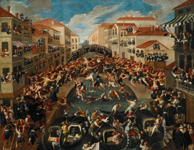 Battaglia dei Pugni na mostě San Barnaba, Benátky, 18. století. od Unbekannt