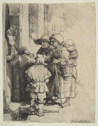 Blind Hurdy-Gurdy Player a Family Receiving Alms, 1648. od Unbekannt
