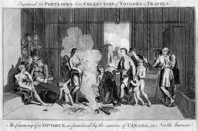 Obřad rozvodu, jak ho praktikovali domorodci z Kanady v Severní Americe, c1760 od Unbekannt