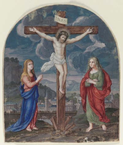 Ukřižování: Miniatura vyříznutá z modlitební knihy, c. 1540-1550. od Unbekannt