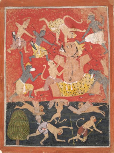 Démon Kumbhakarna je poražen Rámou a Lakshmanou..., ca. 1670. od Unbekannt