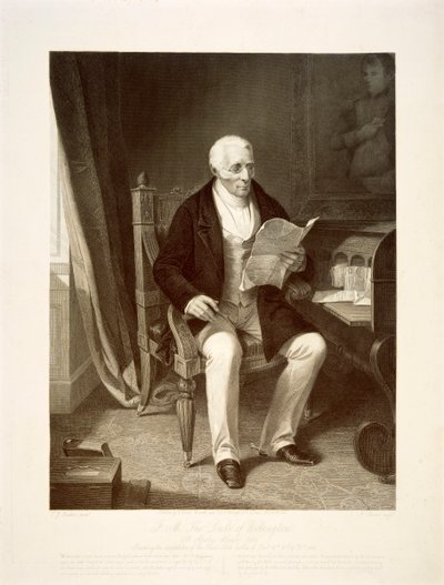Vévoda z Wellingtonu čte do svého domu Apsley House, Londýn, 1846 od Unbekannt