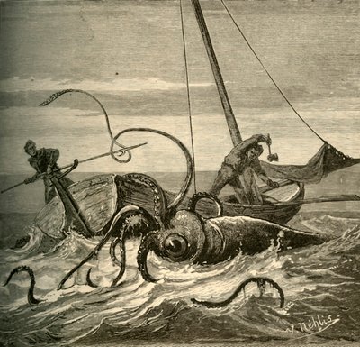 The Fishermen Battle with the Giant Squid, 1881. od Unbekannt