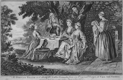 The Fortune Teller on Casting the Coffee Grounds, from Original Design at Vaux-hall ..., 1748-60. od Unbekannt