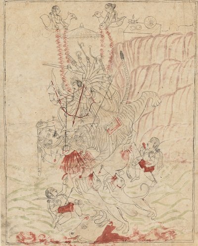 Bohyně Durga zabíjení buvolího démona, Mahisha Mahishasur Mardini, Ka. 1760. od Unbekannt