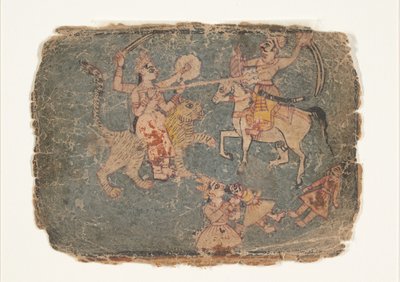 Bohyně Durga zabíjející nepřítele, Page z rozptýlené Markandeya Purana..., 1650-60. od Unbekannt