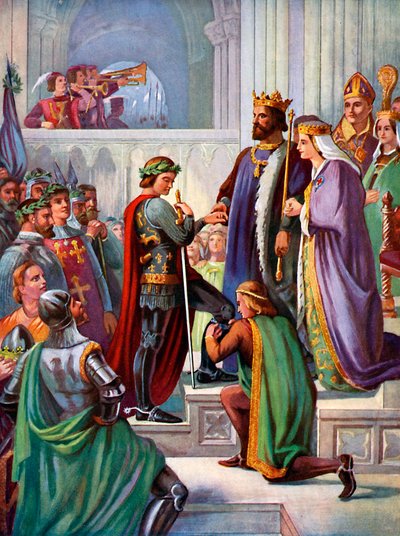 Investitura Černého prince jako rytíře podvazku, 1348, c1920 od Unbekannt