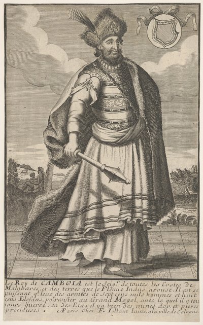 Kambodžský král stojící s žezlem v pravé ruce, ca. 1670-1700. od Unbekannt