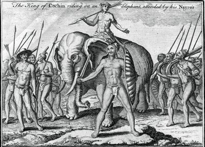 Král Cochin jedoucí na slonovi, za účasti jeho Nayros, c1745 od Unbekannt