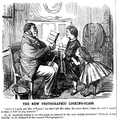 The New Photographic Looking Glass, kreslený film od Punch, každodenní důkaz o mužském původu, 1861 od Unbekannt