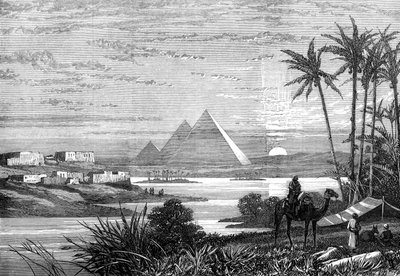 Nil a pyramidy ze silnice Boulak, 1874 od Unbekannt