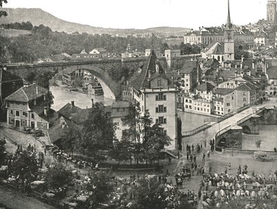 Nydeggbrücke a trh s dobytkem, Bern, Švýcarsko, 1895. od Unbekannt